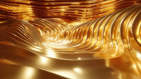 This stunning abstract image features glimmering golden waves that create a sense of elegance and luxury, perfect for art and design projects.の素材