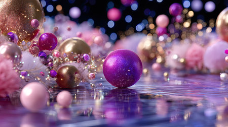 Delight in the vibrant colors and shimmering decorations that create a magical atmosphere for holiday celebrations and festive events. This photo captures the essence of joy and elegance.の素材