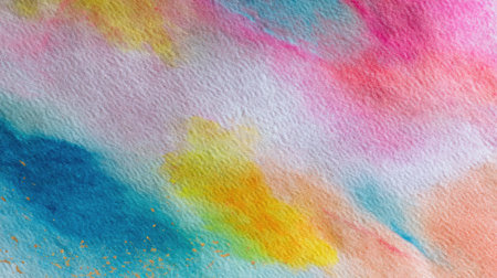 This vibrant abstract watercolor background features soft brush strokes in shades of blue, pink, and yellow, ideal for art projects or design.の素材