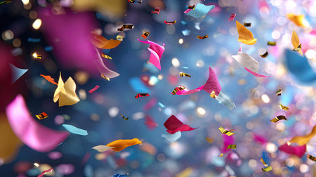 A mesmerizing display of colorful confetti floating gracefully in the air, creating an energetic and festive ambiance, perfect for celebrations and joyful moments.の素材