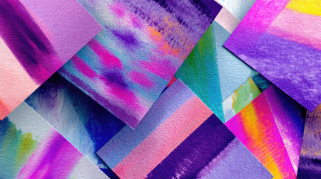 This image features a vibrant collection of colorful abstract art pieces showcasing various watercolor textures and patterns, perfect for creative projects.の素材