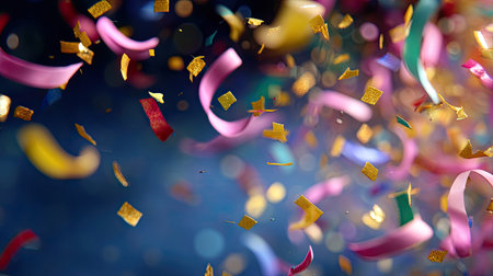 A captivating scene filled with colorful streamers and sparkling confetti, perfect for conveying joy and celebration in events and parties.の素材