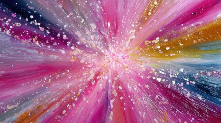 This stunning abstract artwork features a kaleidoscope of vibrant colors exploding in a burst of motion. Pink, blue, and gold hues create a joyful and energetic visual experience.の素材