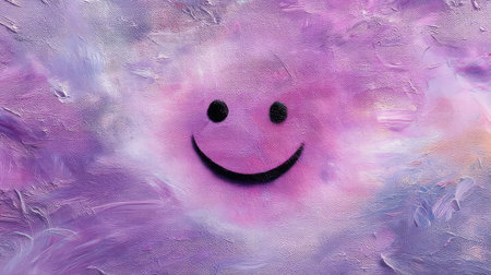 A charming artwork showcasing a cheerful smiley face in vibrant purple hues. The textured canvas creates a dreamy, whimsical atmosphere, perfect for uplifting any space.の素材