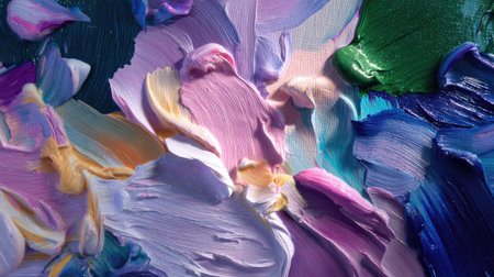 This image showcases an abstract composition of colorful paint strokes in soft pastel hues, reflecting artistic creativity and visual beauty.の素材