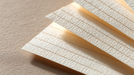 This image showcases a close-up view of textured blank paper sheets featuring fine lines, ideal for notetaking, crafting, or creative projects against a soft background.の素材