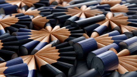 A vibrant and intricate arrangement of sharpened wooden pencils showcases an appealing texture and design, perfect for creative projects and educational themes.の素材