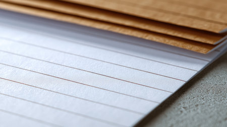 This image features a close-up view of blank lined paper and brown cardboard layers, creating a texture-rich design ideal for various creative projects.の素材