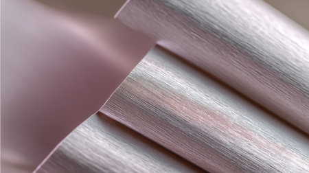 This image showcases a close-up of soft pink fabric featuring delicate striations and wavy folds, perfect for fashion and interior design inspiration.の素材