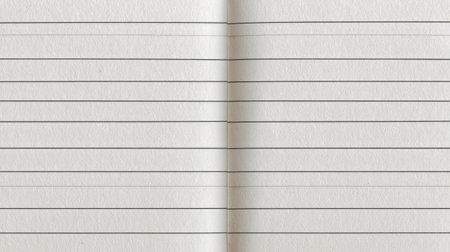 A close-up view of blank notebook pages featuring horizontal lines, perfect for jotting down notes, thoughts, or ideas in various creative projects.の素材