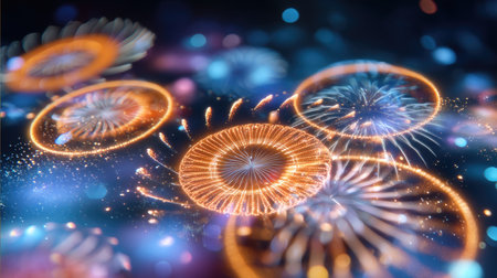 This stunning image features a vibrant fireworks display with colorful bursts and shimmering trails, creating an enchanting atmosphere perfect for celebrations and events.の素材