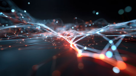 This stunning abstract image features glowing lines and a bokeh effect, creating a dynamic digital network scene that enhances any modern design project.の素材