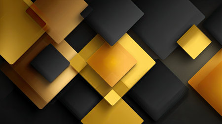 This image features an abstract composition of overlapping black and gold shapes, creating a striking modern background ideal for various creative projects beyond traditional uses.の素材