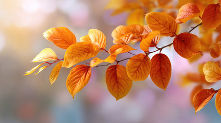 A stunning display of autumn leaves in various shades of orange, capturing the essence of the season with a soft and dreamy background.の素材