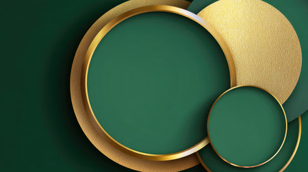 Discover a stunning geometric background with smooth green and gold circular shapes, perfect for modern design, branding, and elegant presentations.の素材