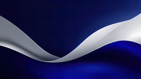 This abstract background features elegant flowing layers of silk and satin in rich blue and silver tones, perfect for design projects, wallpapers, or digital artwork.の素材