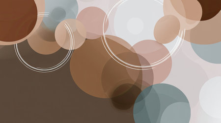 This abstract image features overlapping circles in warm tones, showcasing varying opacities and soft edges, ideal for modern design projects or backgrounds.の素材