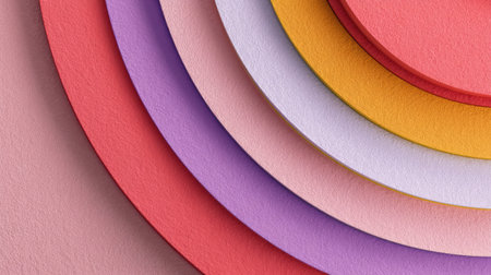 Beautiful arrangement of colorful paper circles in soft tones, creating a visual harmony perfect for backgrounds in artistic and creative projects.の素材