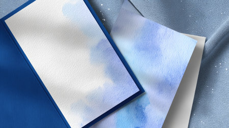 This image showcases soft blue watercolor backgrounds on textured canvas, ideal for artistic projects, graphic designs, and creative layouts.の素材