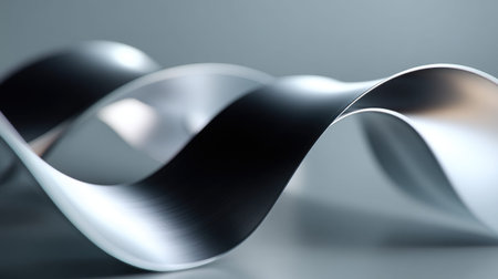 This stunning art piece showcases a sleek metallic wave formation with reflections, creating an elegant and modern aesthetic. Ideal for contemporary design projects.の素材
