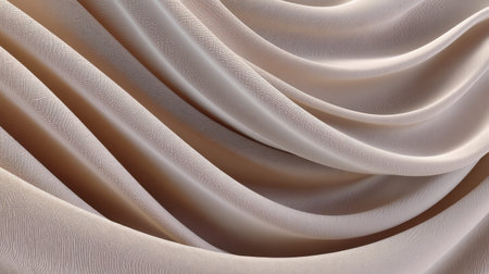 A captivating close-up of soft beige fabric draped in gentle waves, showcasing a smooth texture and subtle sheen, perfect for artistic and elegant designs.の素材