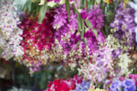 Close up of fake flowers and leaves soft focus vintage styleの写真素材