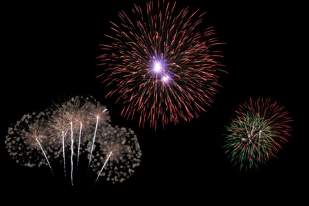 set of fireworks isolated on black backgroundの写真素材