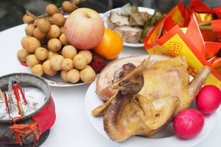 Boiled chicken for Sacrificial offering Chinese Culture