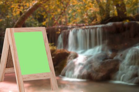 greenboard on a blurred background waterfall Background for display or montage productsの写真素材