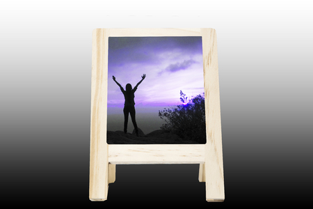 Photo Girl in view of the nature of the mechanical drying wood texture background.の写真素材