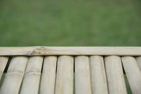Bamboo flooring background blurred lawn.の写真素材