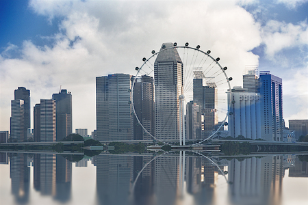 The beautiful landscape of Singapore city skyline in daylight and at nightのeditorial素材