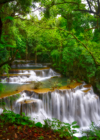 Huai mae kamin the waterfall is located on srinakarin dam national parkの写真素材