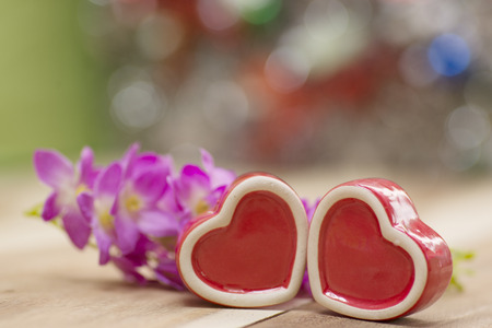 Vintage Valentine background with heart on wooden planks background Gradient.の写真素材
