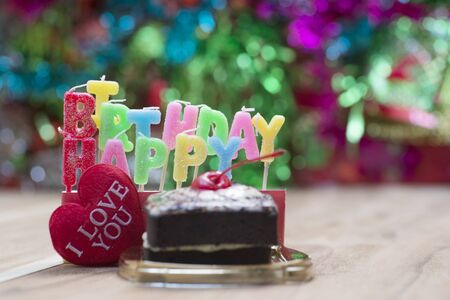 happy birthday candles on abstract backgroundの写真素材