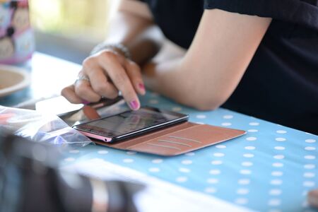 The blur player and text messaging on mobile phonesの写真素材