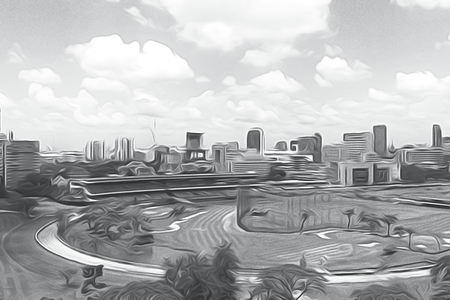 BANGKOK, THAILAND - April 25: Capital of Thailand with high buildings And Tracks of train on sky train in central Bangkokのeditorial素材