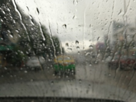 rain drops on the wing mirror,The concept of safety while drivingの写真素材