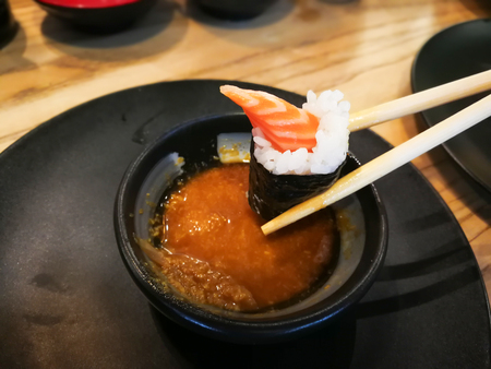 Japanese Cuisine and Sushi Set: Salmon, Sushiの写真素材