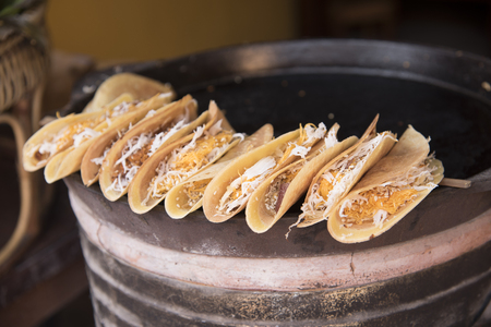 Khanom Buang are the names of the treats on the marketの写真素材