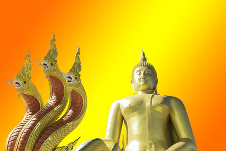 Golden Buddha Buddhism on a Yellow   background.の写真素材