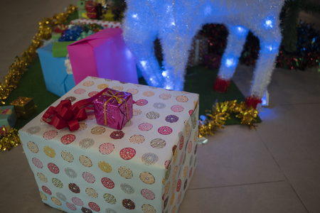 Toned photo of decorated Christmas treeの写真素材