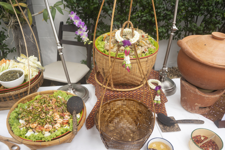 Concept of clean food. Thai's traditional earthware potの写真素材