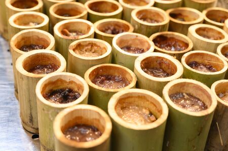 Rice baked with bamboo, Thai dessertsの写真素材
