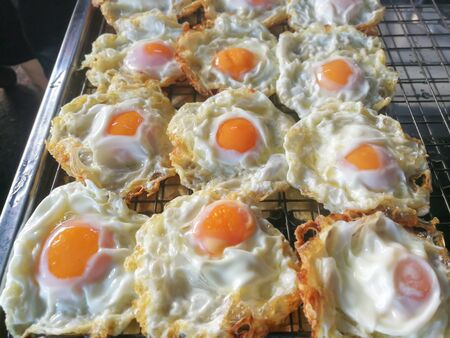 Many fried eggs that are finished frying are ready to be eaten