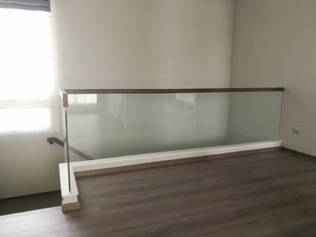 Corridor, staircase, railing with modern glassの写真素材