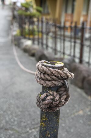 Rope tied to a natural background symbolizes the conceptの写真素材