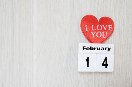 Hearts love you 14 february on wooden backgroundの写真素材