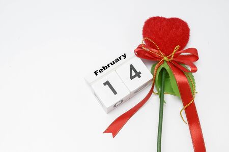 February 14, Valentine's Day, red hearts on a white backgroundの写真素材