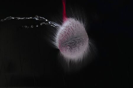 Explosion-proof balls filled with water, high-speed photography on a black backgroundの写真素材